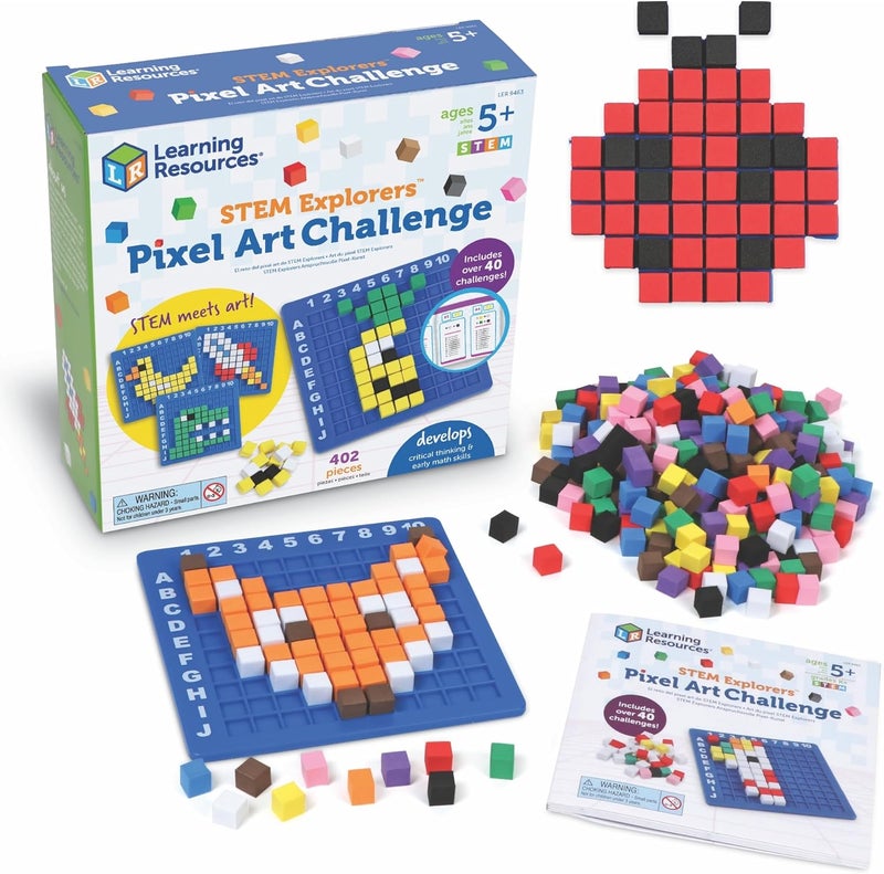 ليرننج ريسورسز موارد التعلم STEM Explorers تحدي فن البكسل - 402 قطعة، للأعمار 5+ أنشطة تعلم STEM للأطفال، ألعاب الرياضيات والبرمجة للأطفال - Image 1