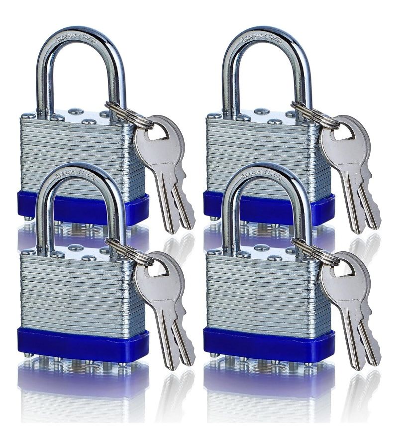 Black Short Shackle 4 Pack Keyed Alike High Security Padlocks Heavy Duty Outdoor Weather Resistant - Image 1