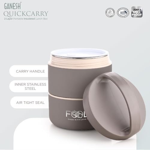 Ganesh Quick Carry 2 Layer Portable Insulated Food Container Airtight Leak-Proof Lunch Box for Office, School, Picnic (750ml) Green - Image 3