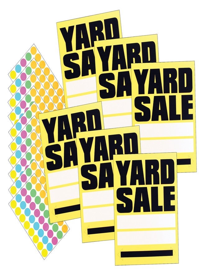 Headline Sign 6-Pack Of Large YARD SALE Signs With 400 Sale Tag Stickers, Yellow/Black, 11" x 14", Made In USA (5505)