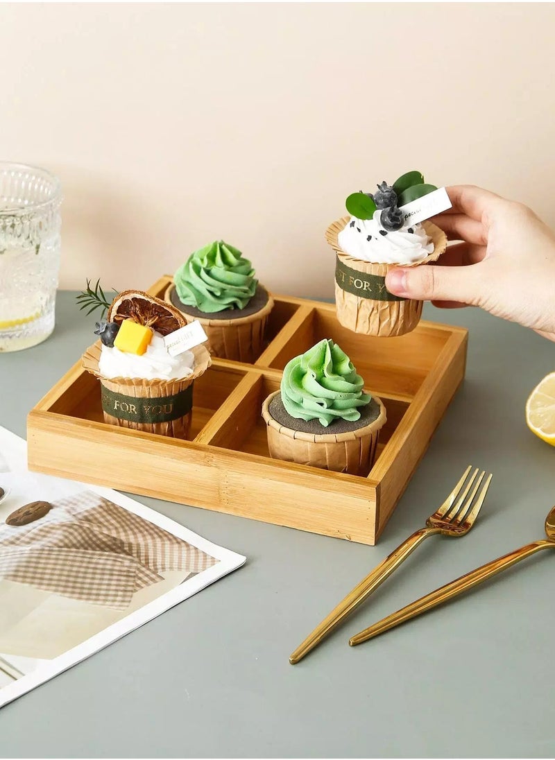 Generic - 1pc 4 Grid Wooden Tray - Image 1
