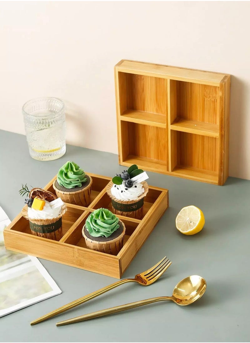 Generic - 1pc 4 Grid Wooden Tray - Image 1