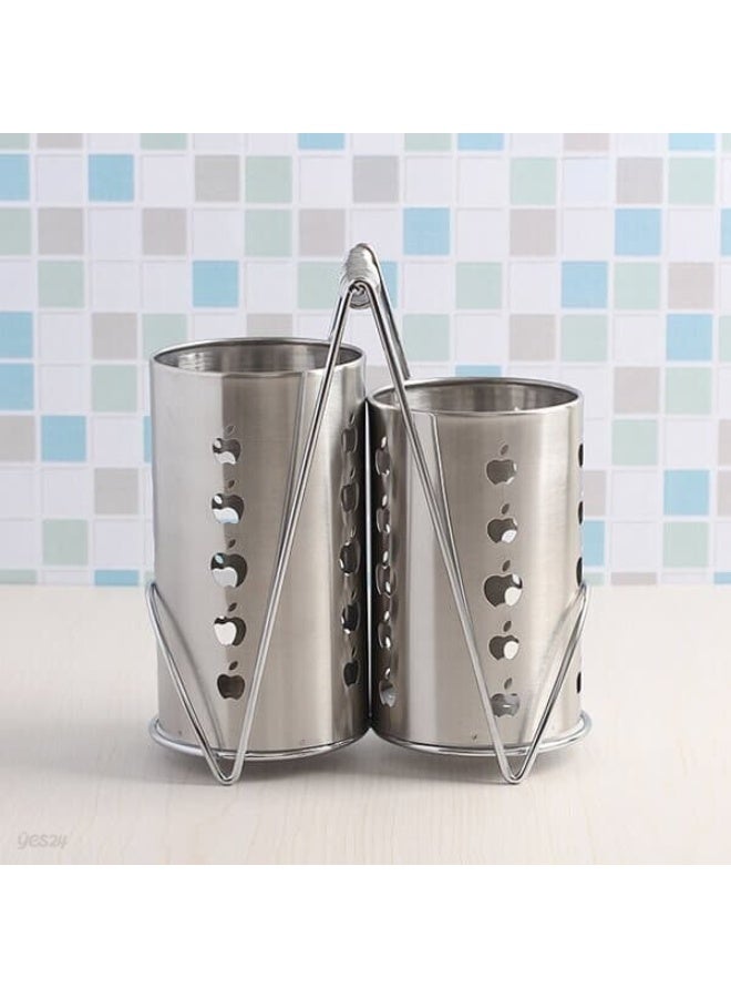 هابي هوم حامل أدوات المائدة 2 في 1 من الفولاذ المقاوم للصدأ مع تجفيف سريع – منظم ملاعق وشوك وأدوات الطهي بقاعدة ثابتة وتصريف مدمج للحفاظ على أدوات المطبخ جافة ومرتبة – تصميم أنيق ومتين للمطبخ العصري والكونترتوب - Image 2