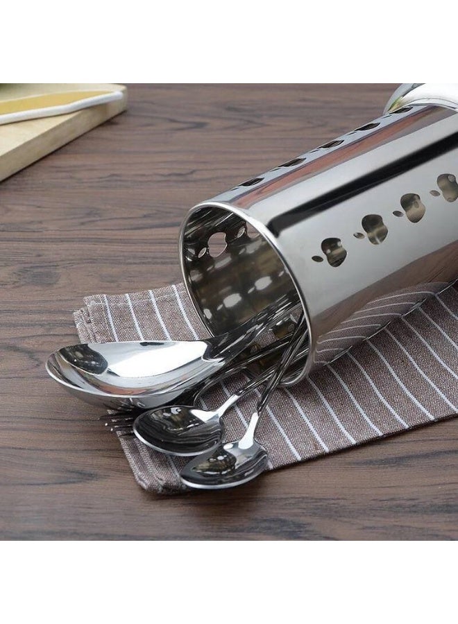 هابي هوم حامل أدوات المائدة 2 في 1 من الفولاذ المقاوم للصدأ مع تجفيف سريع – منظم ملاعق وشوك وأدوات الطهي بقاعدة ثابتة وتصريف مدمج للحفاظ على أدوات المطبخ جافة ومرتبة – تصميم أنيق ومتين للمطبخ العصري والكونترتوب - Image 5