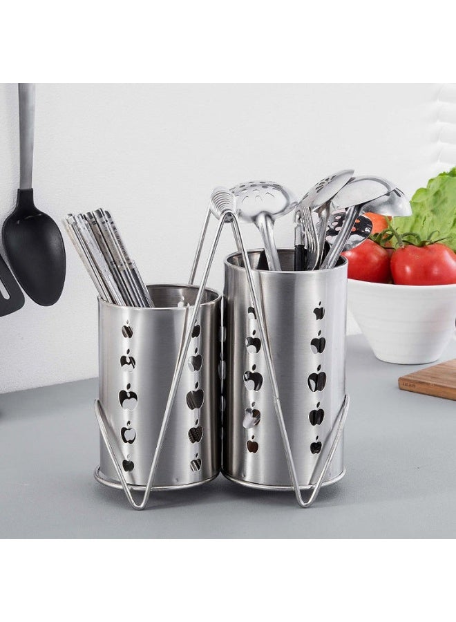 هابي هوم حامل أدوات المائدة 2 في 1 من الفولاذ المقاوم للصدأ مع تجفيف سريع – منظم ملاعق وشوك وأدوات الطهي بقاعدة ثابتة وتصريف مدمج للحفاظ على أدوات المطبخ جافة ومرتبة – تصميم أنيق ومتين للمطبخ العصري والكونترتوب - Image 4