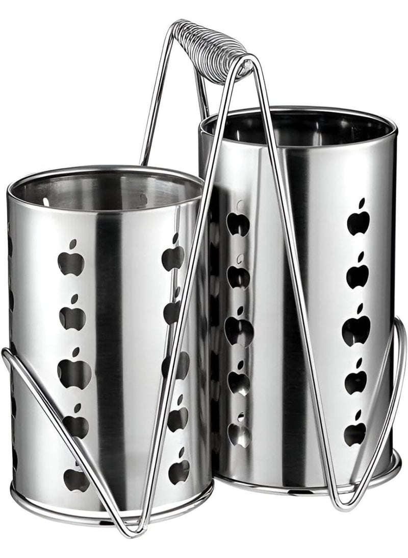 هابي هوم حامل أدوات المائدة 2 في 1 من الفولاذ المقاوم للصدأ مع تجفيف سريع – منظم ملاعق وشوك وأدوات الطهي بقاعدة ثابتة وتصريف مدمج للحفاظ على أدوات المطبخ جافة ومرتبة – تصميم أنيق ومتين للمطبخ العصري والكونترتوب - Image 3