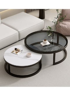 Minimalist Coffee Tables End Tables with Creative Transparent Rock Desktop  2Round Nesting Table Set for Living Room