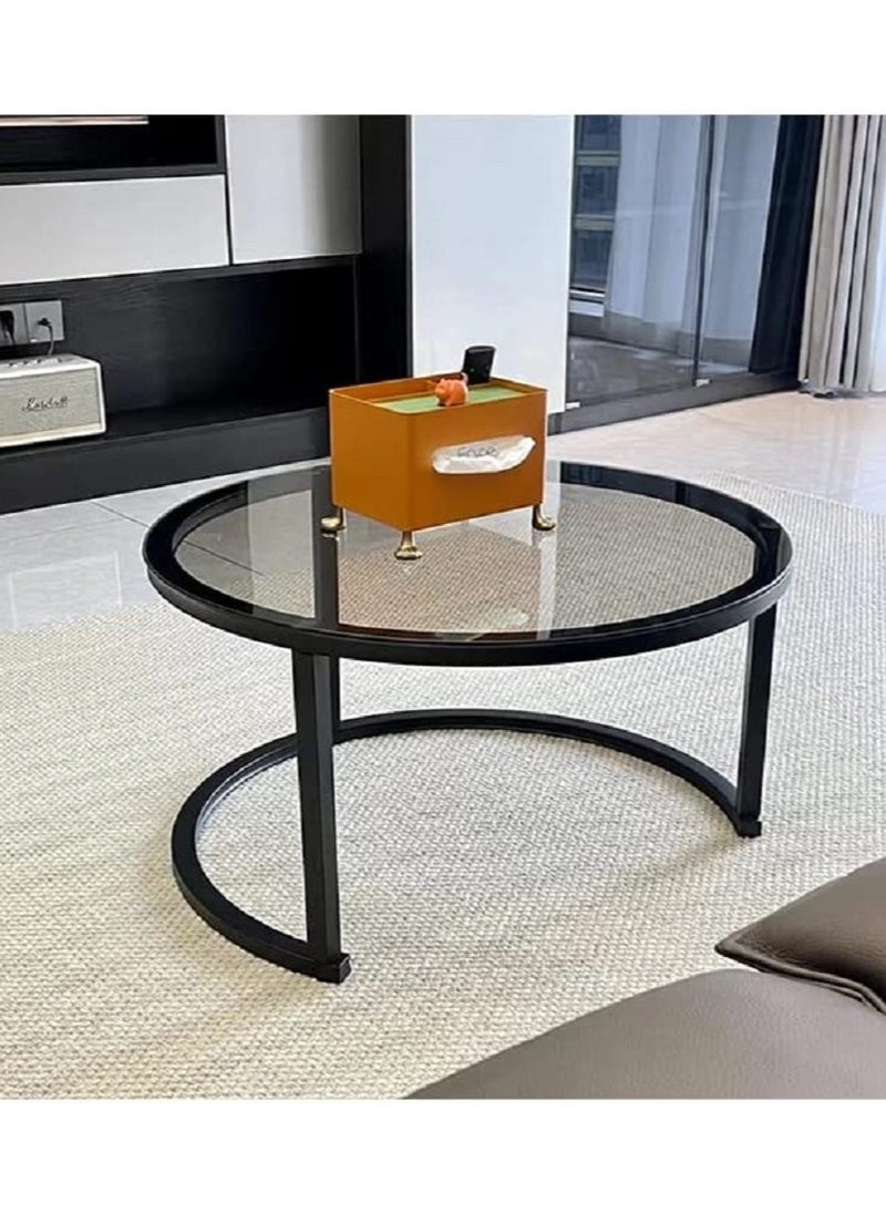 AGD - Minimalist Coffee Tables End Tables with Creative Transparent Rock Desktop  2Round Nesting Table Set for Living Room - Image 1