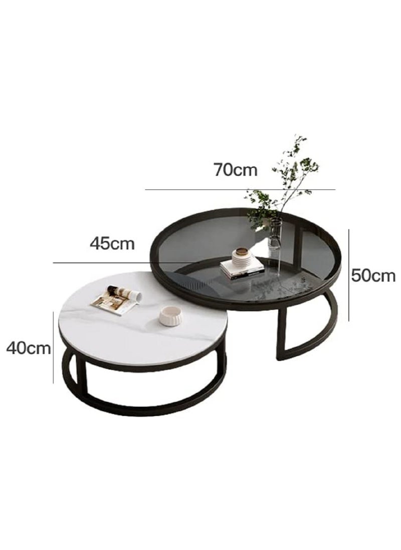 AGD - Minimalist Coffee Tables End Tables with Creative Transparent Rock Desktop  2Round Nesting Table Set for Living Room - Image 1