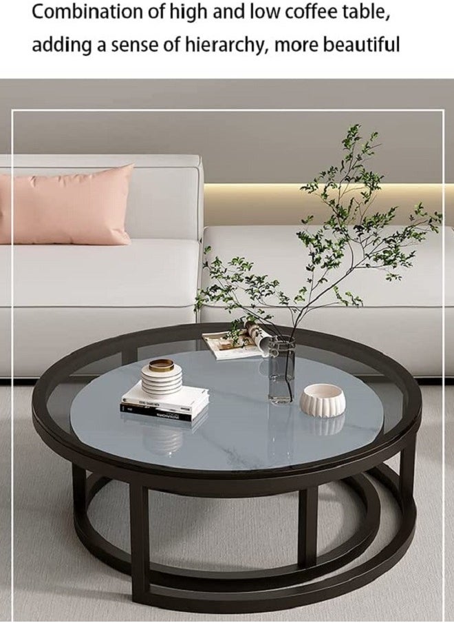 AGD - Minimalist Coffee Tables End Tables with Creative Transparent Rock Desktop  2Round Nesting Table Set for Living Room - Image 1