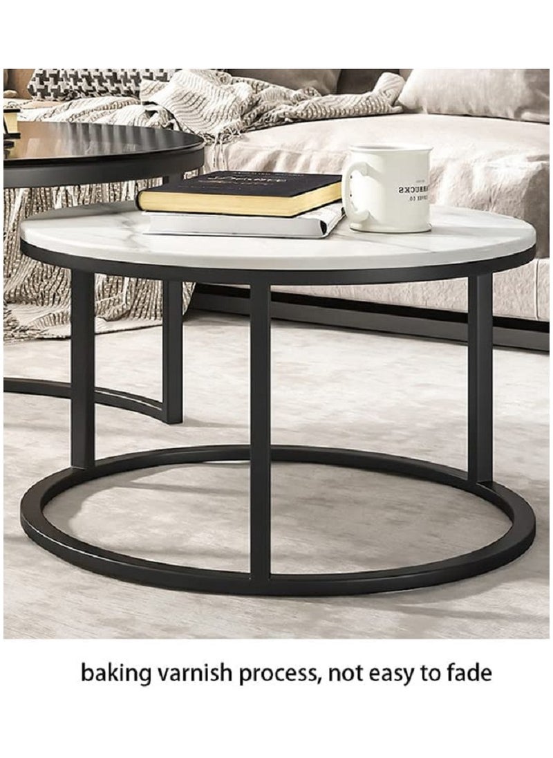 AGD - Minimalist Coffee Tables End Tables with Creative Transparent Rock Desktop  2Round Nesting Table Set for Living Room - Image 1