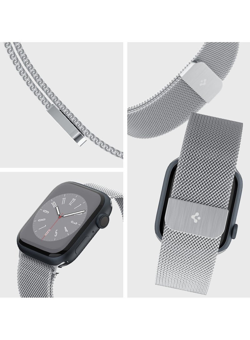 Spigen Metal Fit Apple Watch Band for Apple Watch Ultra 3/2/1 49mm, Series 11/10 46mm, 9/8/7 45mm, SE3/SE2/SE/6/5/4 44mm, 3/2/1 42mm Milanese Band Strap - Silver - Image 4