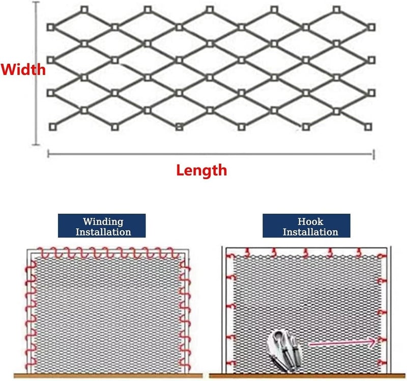 Stainless Steel Rope Wire Mesh 304 Stainless Steel Rope Net, Balcony Stair Wire Rope Durable Barrier Fence, Garden Playground Protection Net for Zoo Cage Fence, Balcony, Stair(2x8m) - Image 5