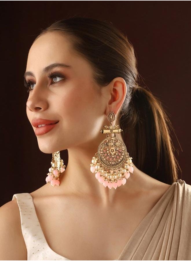 Priyaasi Elegant Women Pink Brass Earrings with pattern and secured with Post and Back closure and styled in ideal for Ethnic moments — perfect for fashion-forward occasions.  - Image 1