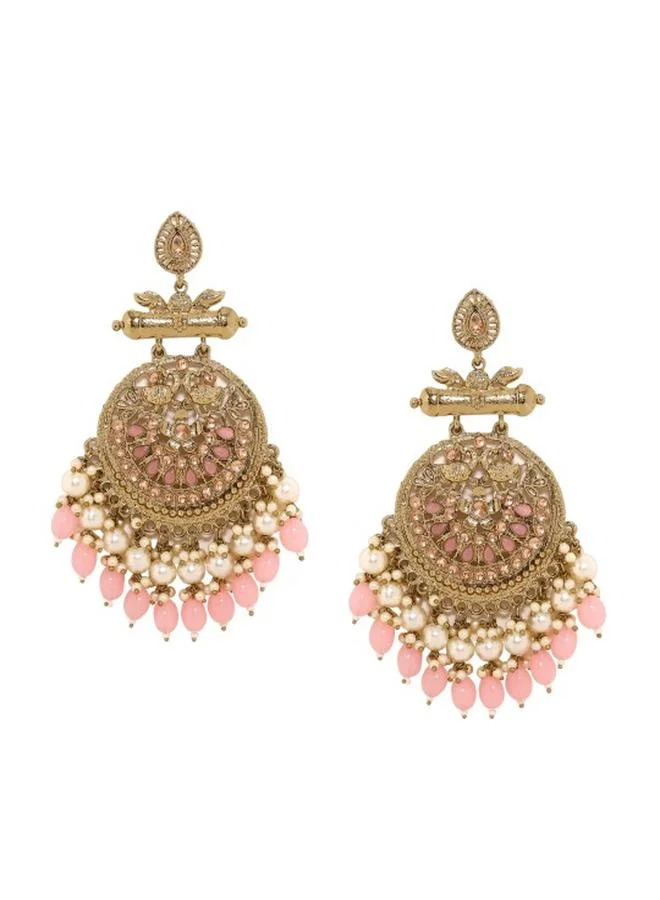 Priyaasi Elegant Women Pink Brass Earrings with pattern and secured with Post and Back closure and styled in ideal for Ethnic moments — perfect for fashion-forward occasions.