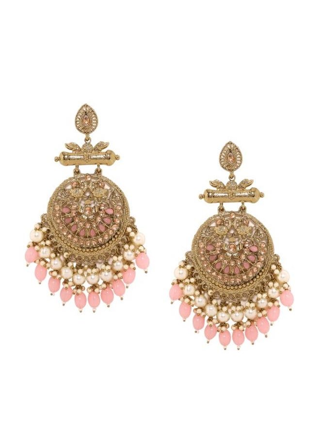 Priyaasi Elegant Women Pink Brass Earrings with pattern and secured with Post and Back closure and styled in ideal for Ethnic moments — perfect for fashion-forward occasions.  - Image 3