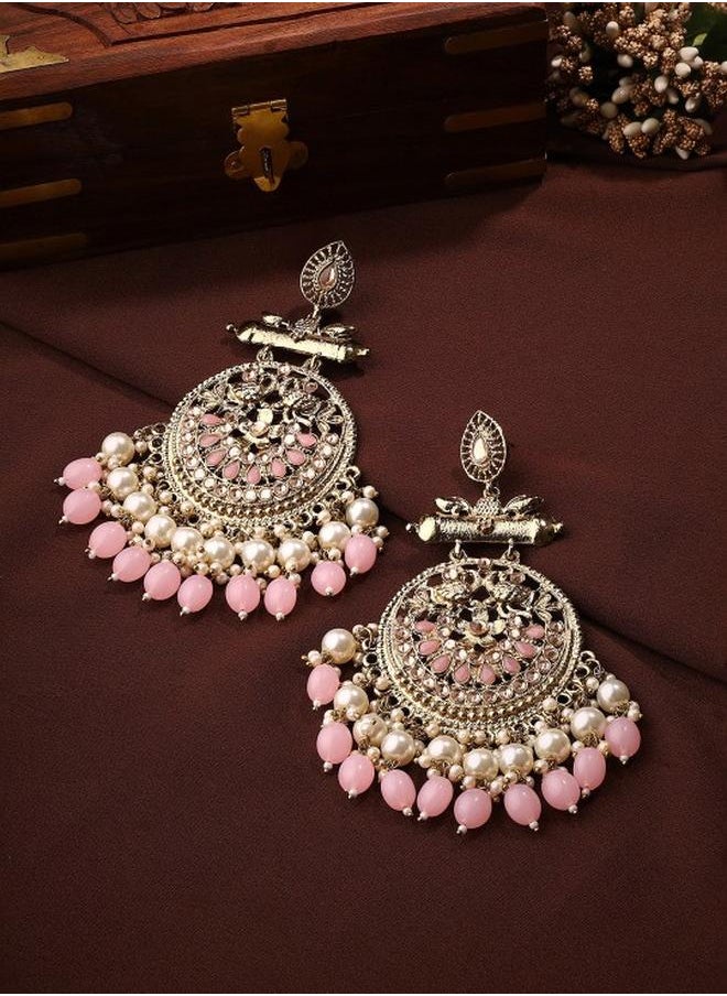 Priyaasi Elegant Women Pink Brass Earrings with pattern and secured with Post and Back closure and styled in ideal for Ethnic moments — perfect for fashion-forward occasions.  - Image 2