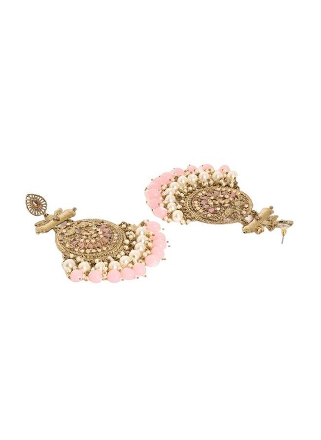 Priyaasi Elegant Women Pink Brass Earrings with pattern and secured with Post and Back closure and styled in ideal for Ethnic moments — perfect for fashion-forward occasions.  - Image 4