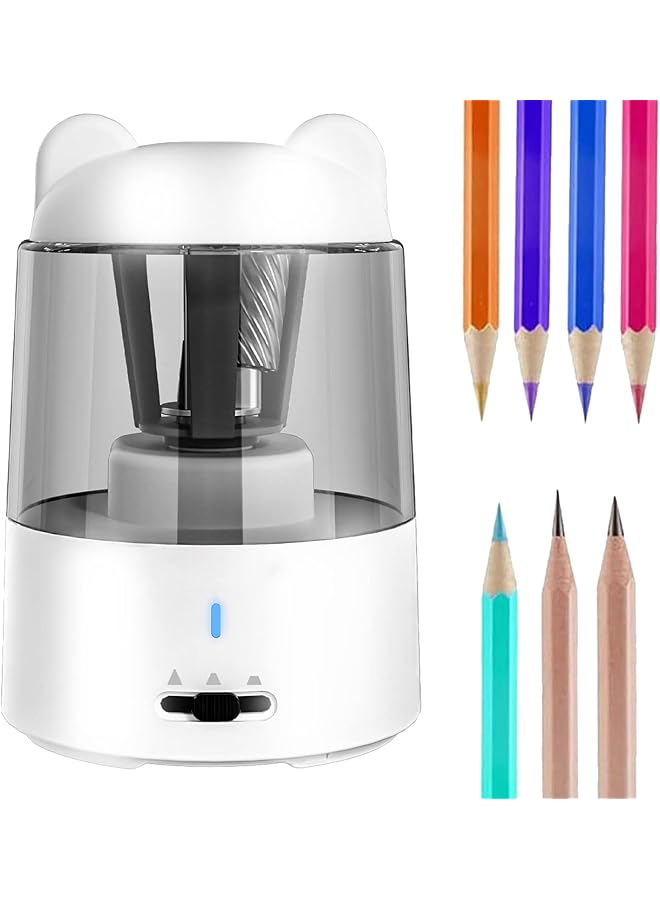 إيروريكس مبراة أقلام كهربائية مبراة أقلام للأقلام الملونة مع خاصية إيقاف التشغيل التلقائي، مبراة أقلام كهربائية حادة وسريعة التوصيل لأقلام ملونة مقاس 6 8 مم رقم 2 للاستخدام المنزلي والمكتبي باللون الأبيض - Image 1