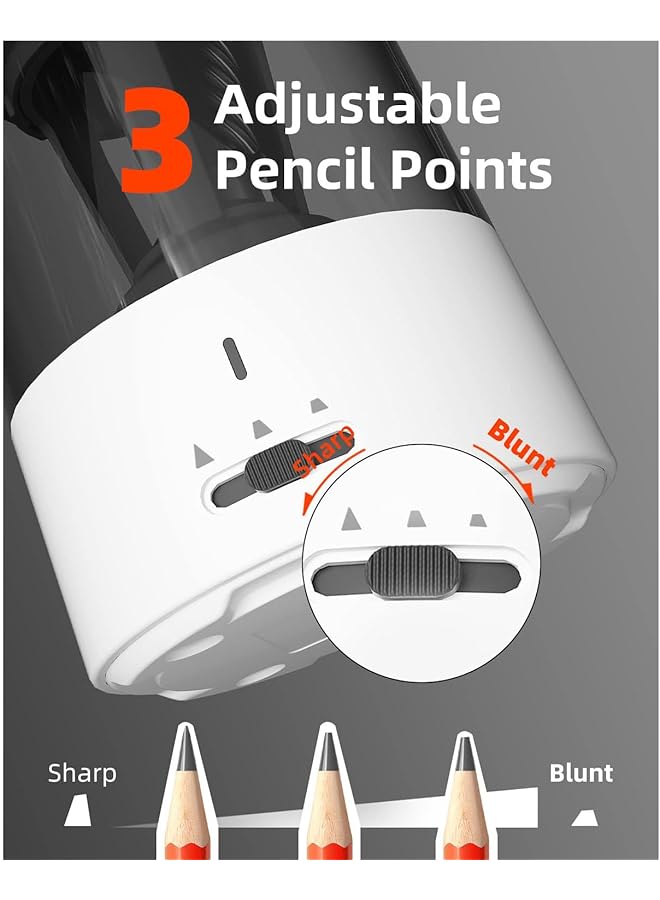 إيروريكس مبراة أقلام كهربائية مبراة أقلام للأقلام الملونة مع خاصية إيقاف التشغيل التلقائي، مبراة أقلام كهربائية حادة وسريعة التوصيل لأقلام ملونة مقاس 6 8 مم رقم 2 للاستخدام المنزلي والمكتبي باللون الأبيض - Image 3