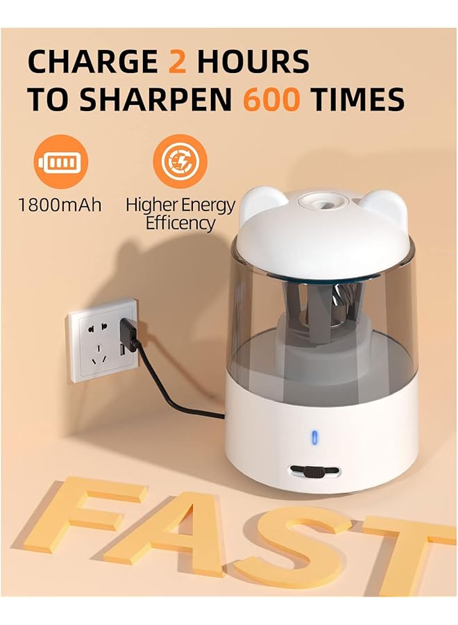 إيروريكس مبراة أقلام كهربائية مبراة أقلام للأقلام الملونة مع خاصية إيقاف التشغيل التلقائي، مبراة أقلام كهربائية حادة وسريعة التوصيل لأقلام ملونة مقاس 6 8 مم رقم 2 للاستخدام المنزلي والمكتبي باللون الأبيض - Image 5