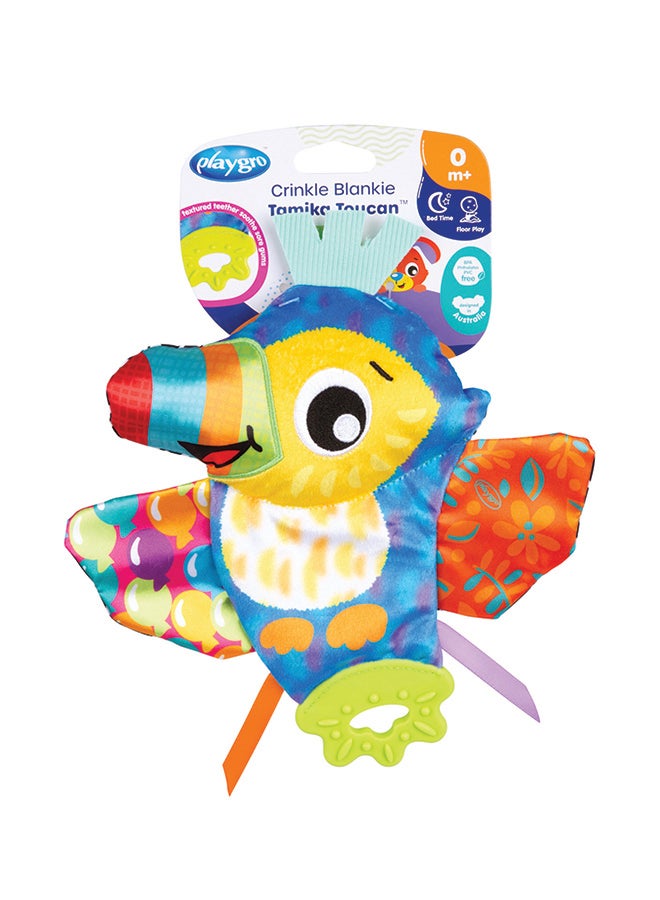 playgro Crinkle Blankie Tamika Toucan - Polybag – Engaging Baby Toy For Development And Sensory Play, 0+ Months - Image 1