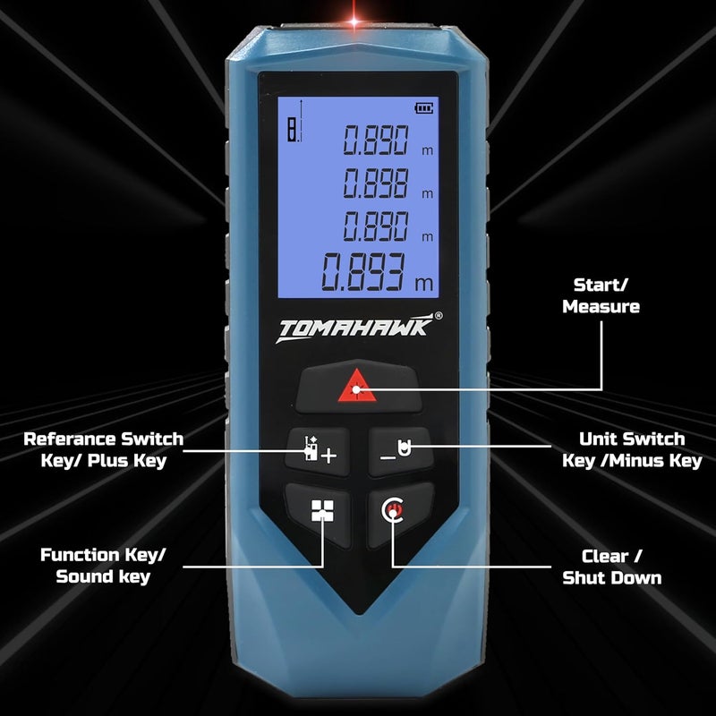 Tomahawk ® TFR-0800 LT Laser Distance Meter MC 80m RL THK | 80m/260ft Range with Backlit LCD | IP54 Waterproof | Versatile Laser Measuring Device | Dust & Water Resistant | GS & CE Certified - Image 3