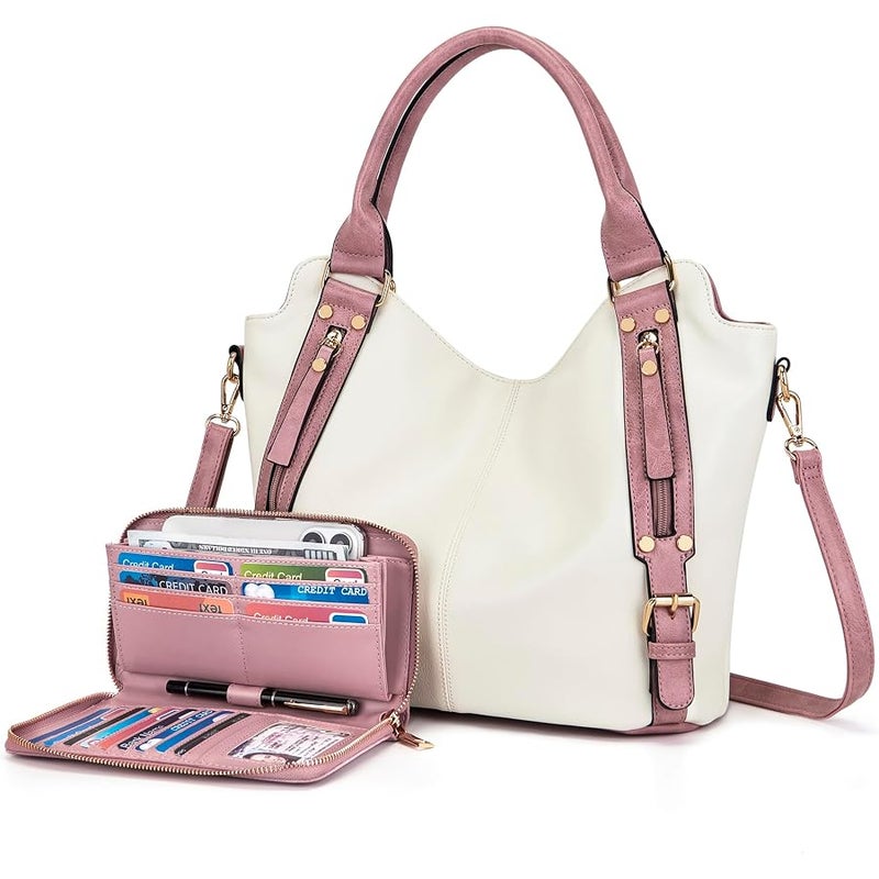 Soperwillton Crossbody Bags for Women Large Hobo Purse PU Leather Shoulder Handbag Ladies Tote Wallet Set 2PCS - Image 1