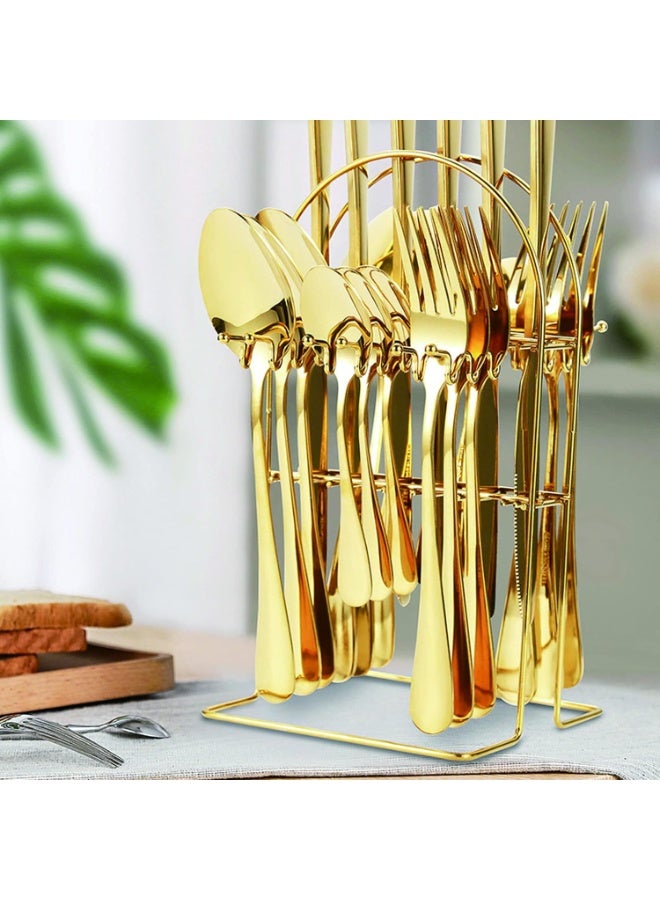 بلومنغ تايم أدوات مائدة من الفولاذ المقاوم للصدأ 24 قطعة هدية مجموعة صناديق ، سكين ستيك الغربية ، شوكة وملعقة مجموعة أدوات المائدة ، أدوات المائدة رف هدية مجموعة صناديق - Image 1