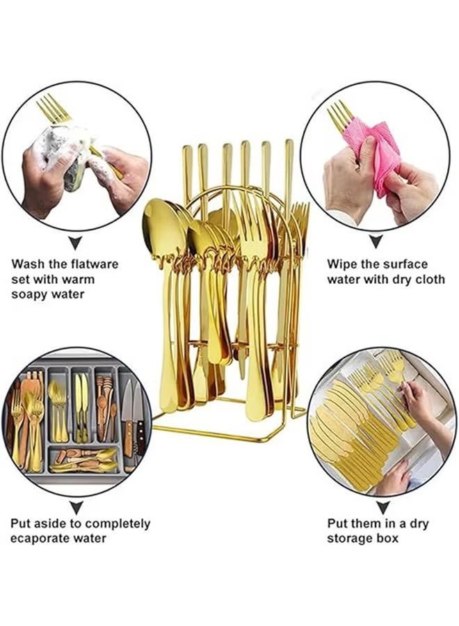 بلومنغ تايم أدوات مائدة من الفولاذ المقاوم للصدأ 24 قطعة هدية مجموعة صناديق ، سكين ستيك الغربية ، شوكة وملعقة مجموعة أدوات المائدة ، أدوات المائدة رف هدية مجموعة صناديق - Image 2