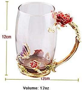 Bestbling Creative Handmade Enamel Home Decoration Enamel Flower Crystal Glass Coffee Tea Water Cup 37CL Rose Red - Image 3