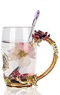 Bestbling Creative Handmade Enamel Home Decoration Enamel Flower Crystal Glass Coffee Tea Water Cup 37CL Rose Red - Image 1