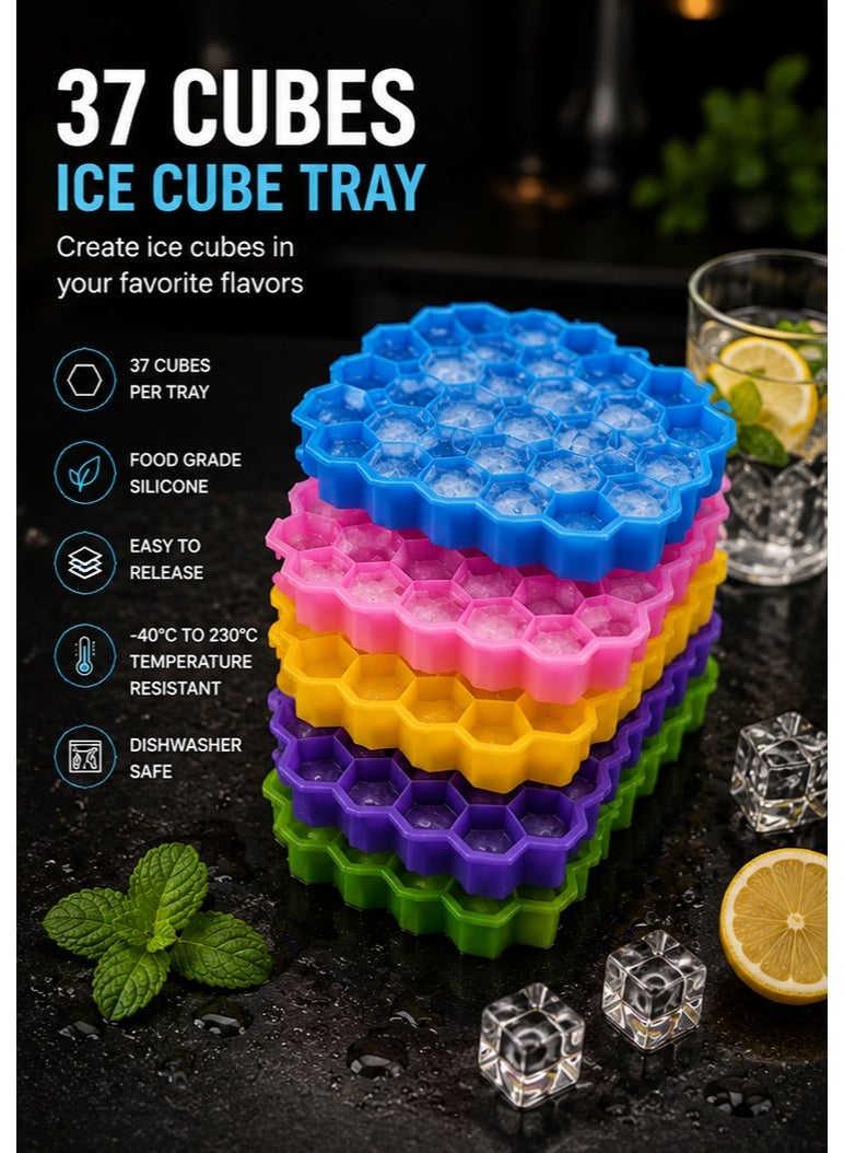 2-Pack Honeycomb Silicone Ice Cube Trays – 37 Ice Cubes Per Tray – BPA-Free Food Grade Silicone – Flexible Easy Ice Release – Reusable Freezer Molds - Image 2