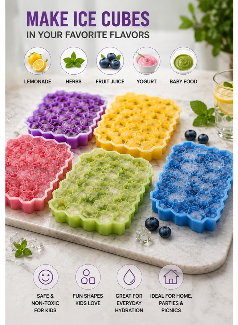 2-Pack Honeycomb Silicone Ice Cube Trays – 37 Ice Cubes Per Tray – BPA-Free Food Grade Silicone – Flexible Easy Ice Release – Reusable Freezer Molds - Image 1