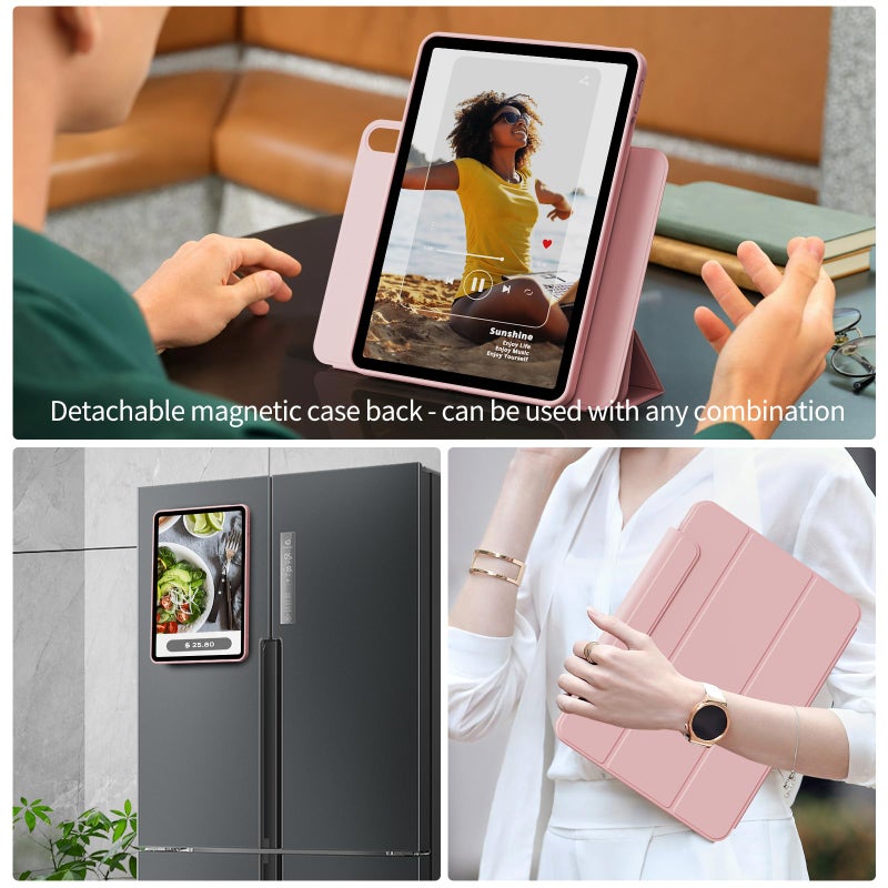 KENKE Magnetic Case for iPad A16 11th/10th Generation (11/10.9 Inch, 2025/2022) with Pencil Holder, Magnetic Detachable Hybrid Stand, Clear Hard PC Back Shell, Portrait/Landscape Angle, Pink - Image 5