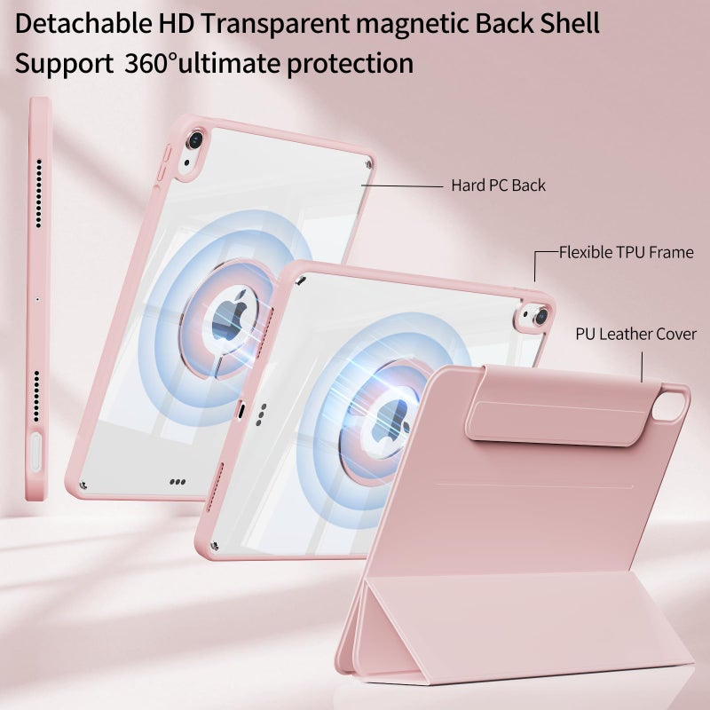 KENKE Magnetic Case for iPad A16 11th/10th Generation (11/10.9 Inch, 2025/2022) with Pencil Holder, Magnetic Detachable Hybrid Stand, Clear Hard PC Back Shell, Portrait/Landscape Angle, Pink - Image 2