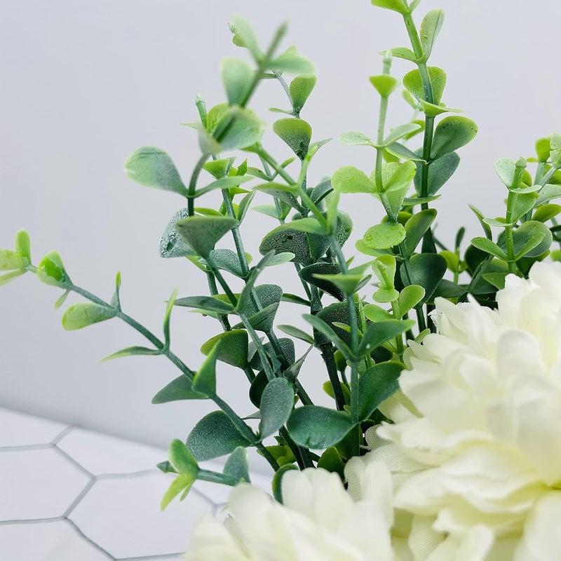LADADA Artificial Flower Hydrangea and Small CeramicVase Fake Plant Eucalyptus Leaf Berry Flower Arrangement for Home Decoration (White) - Image 2