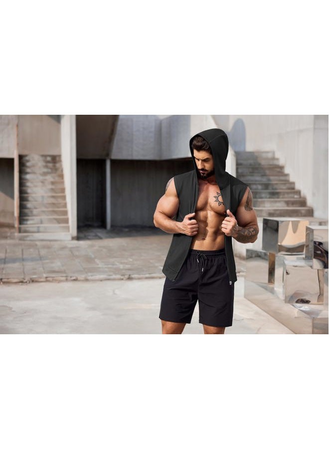 COOFANDY Men's Workout Hooded Tank Tops 2 Pack Zip Up Sleeveless Gym Shirts Muscle Cut Off T Shirt Bodybuilding Hoodies, Black(1pcs), L - Image 3