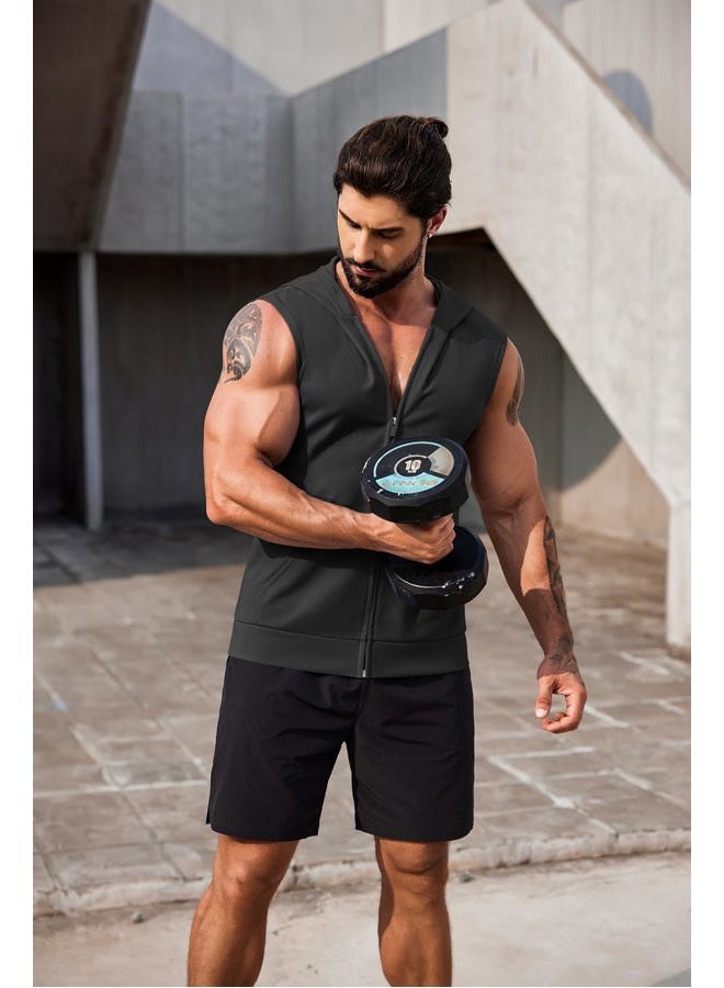 COOFANDY Men's Workout Hooded Tank Tops 2 Pack Zip Up Sleeveless Gym Shirts Muscle Cut Off T Shirt Bodybuilding Hoodies, Black(1pcs), L - Image 4