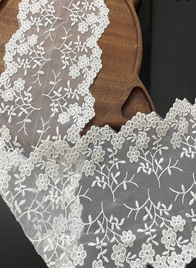 BUYSK Lace Fabric, Sewing Embroidery Lace Ribbon Trim for Sewing, Gift Wrap, Bridal Shower Wedding Decoration, DIY Art Crafts (White/5.12 Inch Width) - Image 3