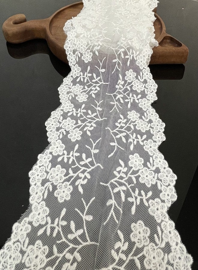 BUYSK Lace Fabric, Sewing Embroidery Lace Ribbon Trim for Sewing, Gift Wrap, Bridal Shower Wedding Decoration, DIY Art Crafts (White/5.12 Inch Width) - Image 1