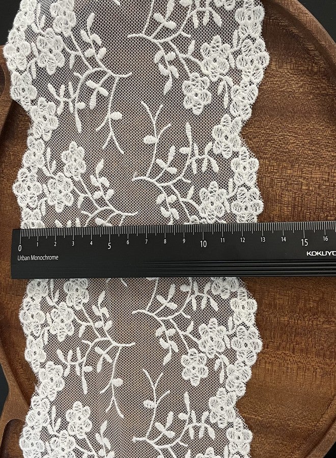 BUYSK Lace Fabric, Sewing Embroidery Lace Ribbon Trim for Sewing, Gift Wrap, Bridal Shower Wedding Decoration, DIY Art Crafts (White/5.12 Inch Width) - Image 2
