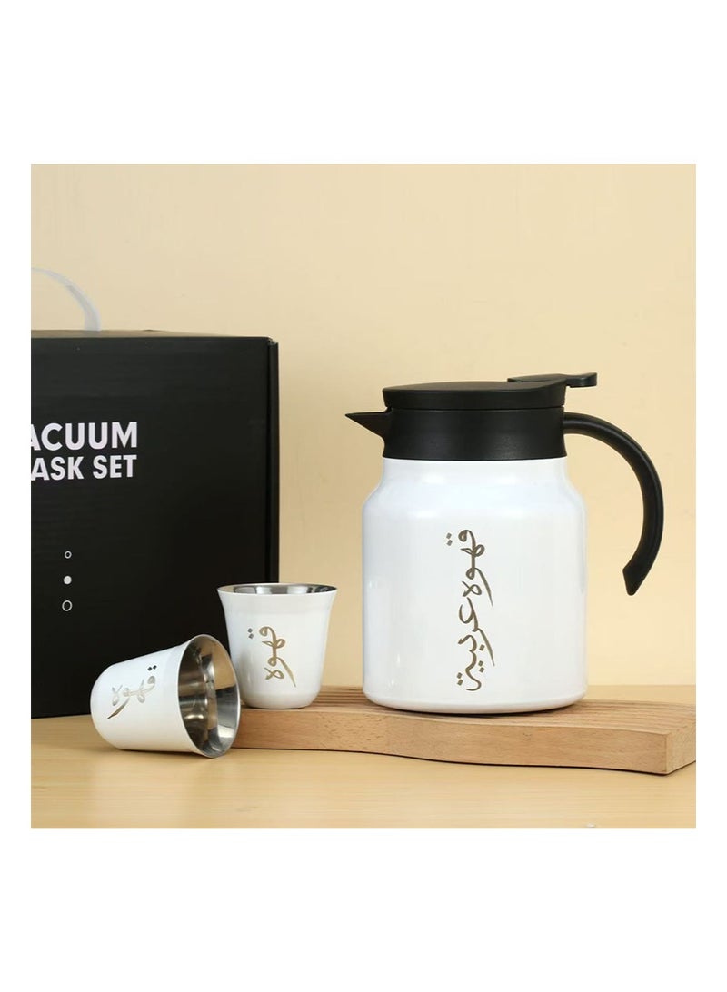 Apustim 304 Stainless Steel Vacuum Insulated Coffee Maker with 2 Cups Gift Box Set，Leak Proof Portable Coffee Maker Set，Double-Wall Insulation for Hot and Cold Storage，Large Capacity for Home，Office，and Travel （White，1000ml） - Image 3