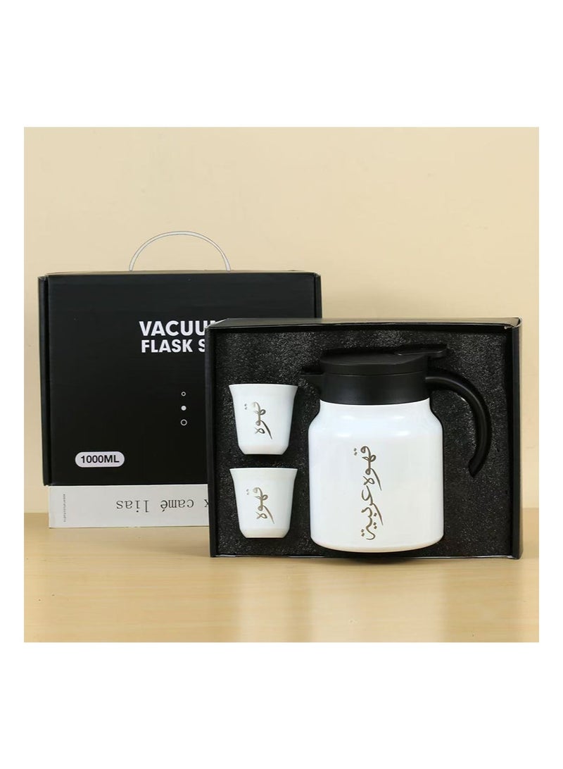 Apustim 304 Stainless Steel Vacuum Insulated Coffee Maker with 2 Cups Gift Box Set，Leak Proof Portable Coffee Maker Set，Double-Wall Insulation for Hot and Cold Storage，Large Capacity for Home，Office，and Travel （White，1000ml） - Image 2