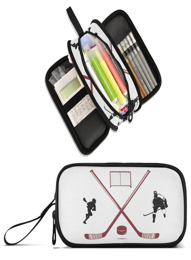 XUWU Hockey Large Capacity Pencil Case Pencil Pouch Office School Large Storage Pen Bag 3 Compartment pencil box for Adults School Teen Girl Boy Men Women - Image 1