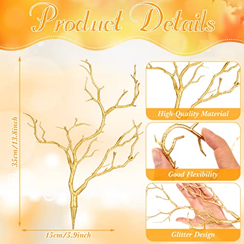 Geosar 13.8 Inch Small Manzanita Branches Plastic Faux Branches Artificial Antler Shaped Tree Branch Decorative Plant Twigs for Home Wedding Table Centerpiece Festival Decors(Glitter Gold,10 Pieces) - Image 2