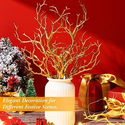 Geosar 13.8 Inch Small Manzanita Branches Plastic Faux Branches Artificial Antler Shaped Tree Branch Decorative Plant Twigs for Home Wedding Table Centerpiece Festival Decors(Glitter Gold,10 Pieces) - Image 5