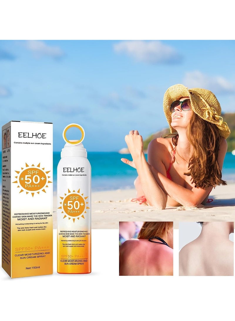 EELHOE Sun Protection Spray SPF 50, Transparent Sunscreen Spray for Face and Body, Sun Protection Spray for Sensitive Skin, Wide Spectrum, Waterproof, Against UVA and UVB 150ml - Image 1