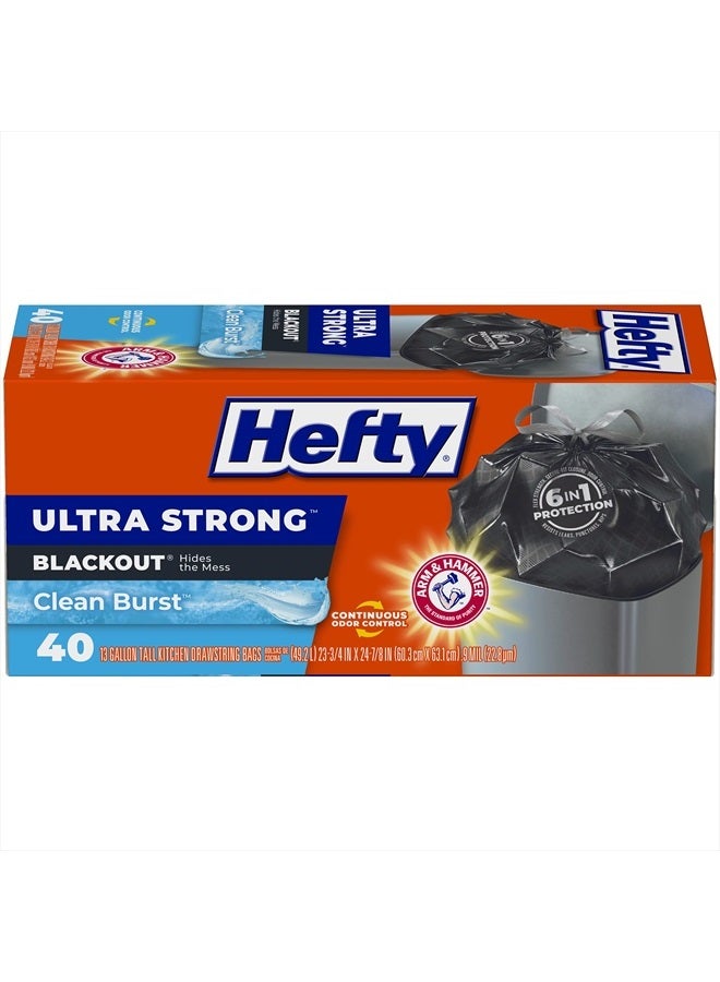 Hefty Ultra Strong Tall Kitchen Trash Bags, Blackout, Clean Burst, 13 Gallon, 40 Count - Image 1