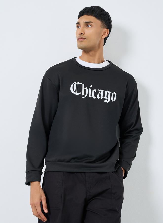 Take Two Men Black Chicago Graphic Pullover Sweatshirt - Image 1